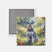 Schnauzer in Wildflower Meadow マグネット (正面/裏面)