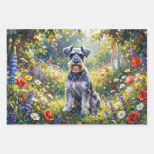 Schnauzer in Wildflower Meadow Decoupage ラッピングペーパーシート (正面2)