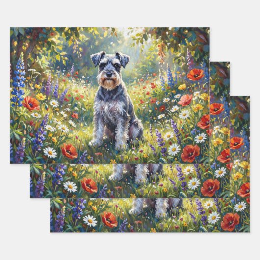 Schnauzer in Wildflower Meadow Decoupage ラッピングペーパーシート (セット)