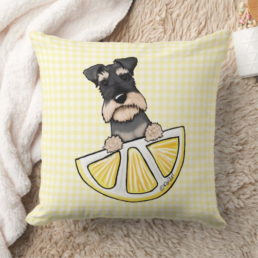 Schnauzer Lemon Gingham Throw Pillow クッション (ブランケット)
