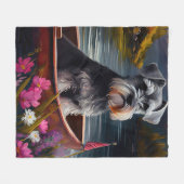 Schnauzer on a Paddle: A Scenic Adventure フリースブランケット (正面(横))