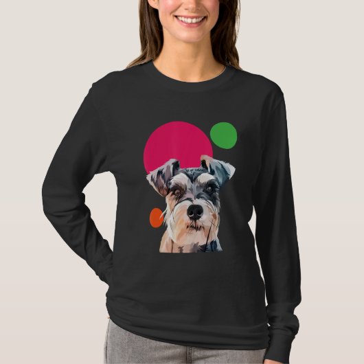 Schnauzer Pop Art Mini Schnauzer Portrait Dog Colo Tシャツ (正面)