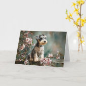 Schnauzer Puppy Among Spring Cherry Blossoms カード (黄色い花)