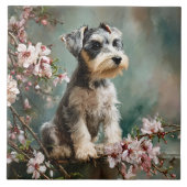Schnauzer Puppy Among Spring Cherry Blossoms タイル (正面)