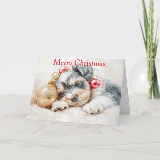 Schnauzer Puppy at Christmas シーズンカード (正面)