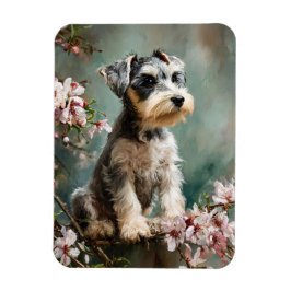 Schnauzer Puppy Spring Cherry Blossoms Flexible マグネット