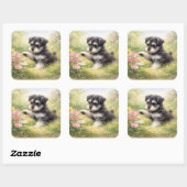 Schnauzer Puppy Springtime Flowers スクエアシール (シート)
