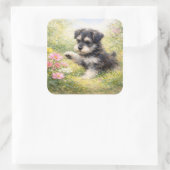 Schnauzer Puppy Springtime Flowers スクエアシール (バッグ)
