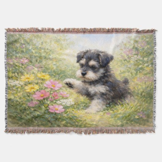 Schnauzer Puppy Springtime Flowers スローブランケット (正面)