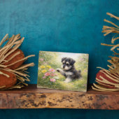 Schnauzer Puppy Springtime Flowers フォトプラーク (側面)