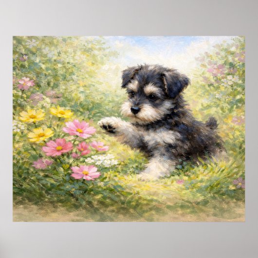 Schnauzer Puppy Springtime Flowers ポスター (正面)