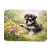 Schnauzer Puppy Springtime Flowers Flexible マグネット (横)