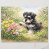 Schnauzer Puppy Springtime Flowers Scrapbook Paper (裏面)
