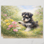 Schnauzer Puppy Springtime Flowers Scrapbook Paper (正面/裏面)