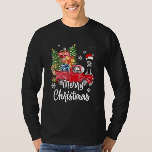 Schnauzer Ride Red Truck Merry Christmas Pajama Tシャツ (正面)