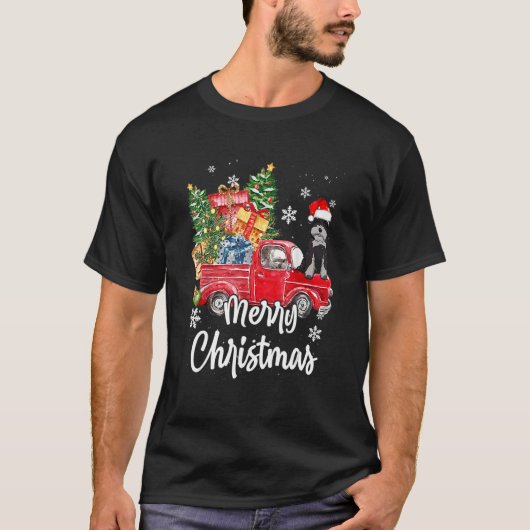 Schnauzer Ride Red Truck Merry Christmas Pajama Tシャツ (正面)