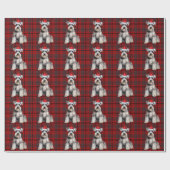 Schnauzer Santa Dog Holiday Plaid Christmas ラッピングペーパー (フラット)