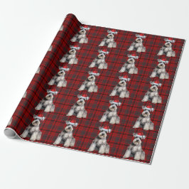 Schnauzer Santa Dog Holiday Plaid Christmas ラッピングペーパー