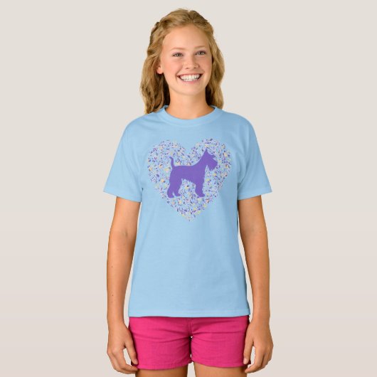 Schnauzer Silhouette Heart Paws Adorable Tシャツ (正面フル)