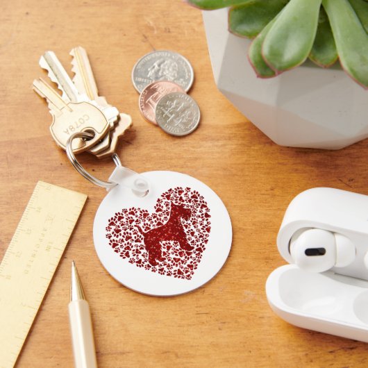 Schnauzer Silhouette Heart Paws Print - Dog Lover キーホルダー (デスク)