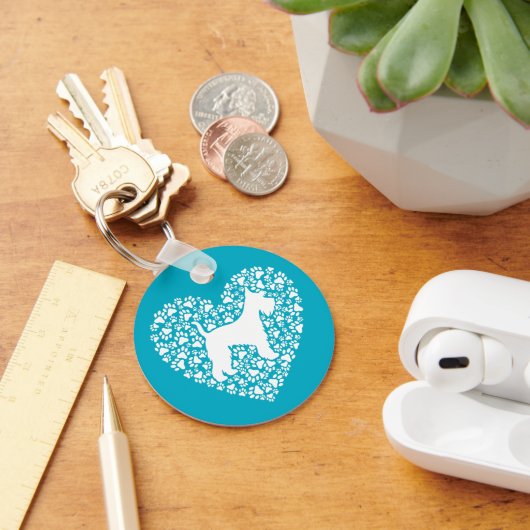 Schnauzer Silhouette Heart Paws Print - Dog Lover キーホルダー (デスク)