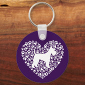 Schnauzer Silhouette Heart Paws Print - Dog Lover キーホルダー (正面)