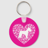 Schnauzer Silhouette Heart Paws Print - Dog Lover キーホルダー (正面)