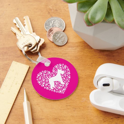 Schnauzer Silhouette Heart Paws Print - Dog Lover キーホルダー (デスク)