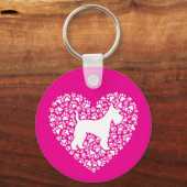 Schnauzer Silhouette Heart Paws Print - Dog Lover キーホルダー (正面)