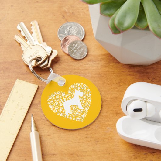 Schnauzer Silhouette Heart Paws Print - Dog Lover キーホルダー (デスク)