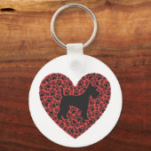 Schnauzer Silhouette Heart Paws Print - Dog Lover キーホルダー (正面)