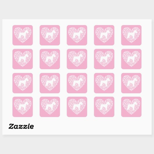 Schnauzer Silhouette Heart Paws Print - Dog Lover スクエアシール (シート)