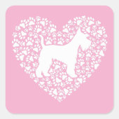 Schnauzer Silhouette Heart Paws Print - Dog Lover スクエアシール (正面)