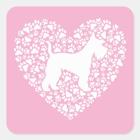 Schnauzer Silhouette Heart Paws Print - Dog Lover スクエアシール (正面)