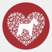 Schnauzer Silhouette Heart Paws Print - Dog Lover ラウンドシール (正面)