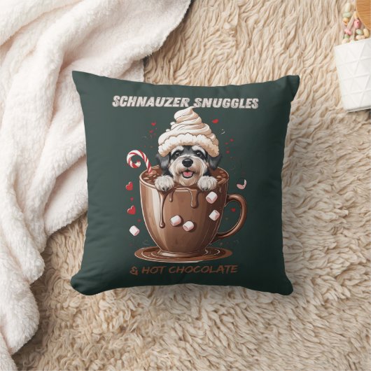 Schnauzer Snuggles & Hot Chocolate クッション (ブランケット)