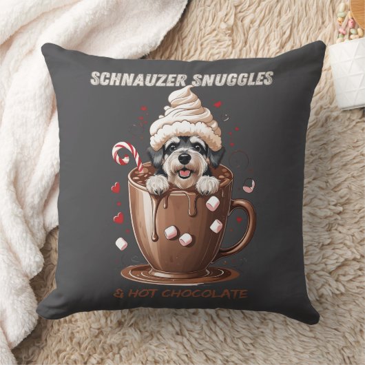 Schnauzer Snuggles & Hot Chocolate クッション (ブランケット)
