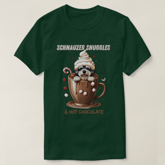 Schnauzer Snuggles & Hot Chocolate Tシャツ (デザイン正面)