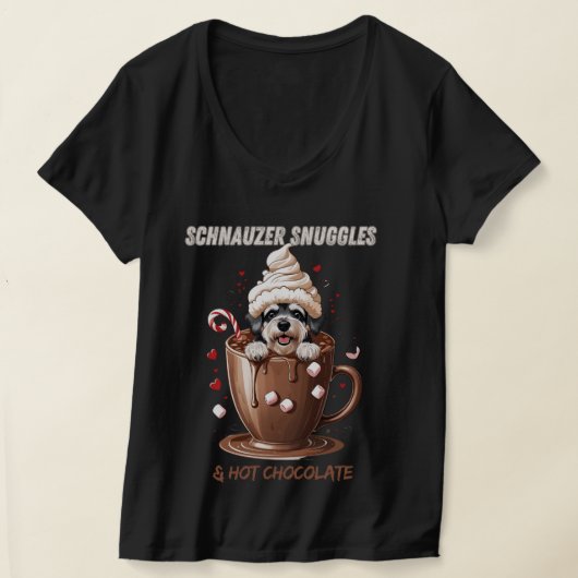 Schnauzer Snuggles & Hot Chocolate Tシャツ (レイダウン)
