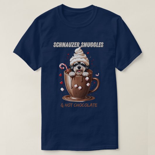 Schnauzer Snuggles & Hot Chocolate Tシャツ (デザイン正面)