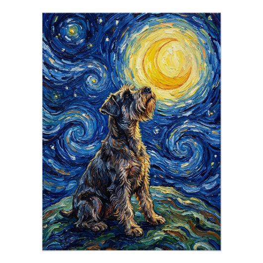 Schnauzer Starry Night Painting ポスター (正面)