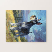 Schnauzer Sunlit Countryside Landscape Art ジグソーパズル (横)