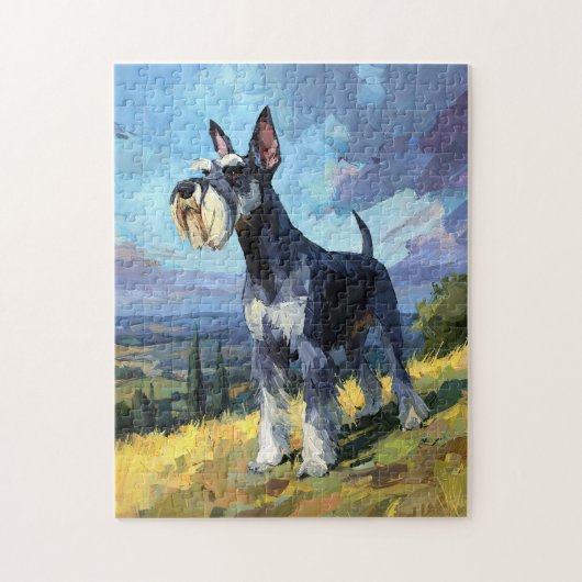 Schnauzer Sunlit Countryside Landscape Art ジグソーパズル (縦)