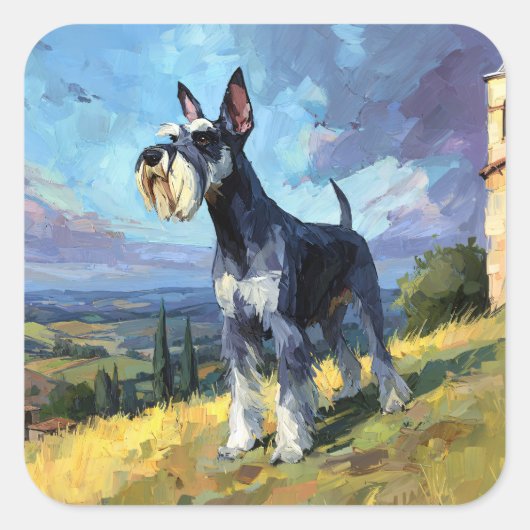 Schnauzer Sunlit Countryside Landscape Art スクエアシール (正面)