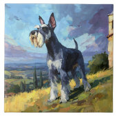 Schnauzer Sunlit Countryside Landscape Art タイル (正面)