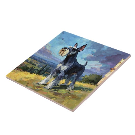 Schnauzer Sunlit Countryside Landscape Art タイル (側面)