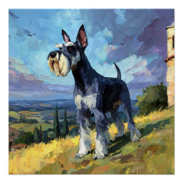 Schnauzer Sunlit Countryside Landscape Art ポスター