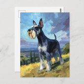 Schnauzer Sunlit Countryside Landscape Art ポストカード (正面/裏面)