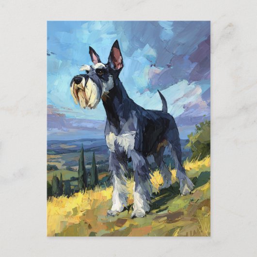Schnauzer Sunlit Countryside Landscape Art ポストカード (正面)