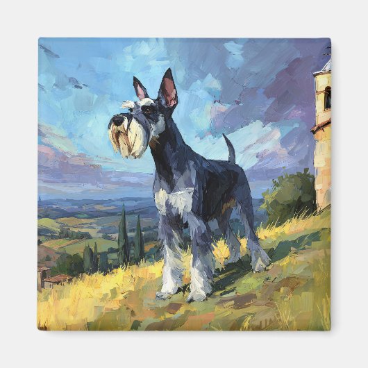 Schnauzer Sunlit Countryside Landscape Art マグネット (正面)